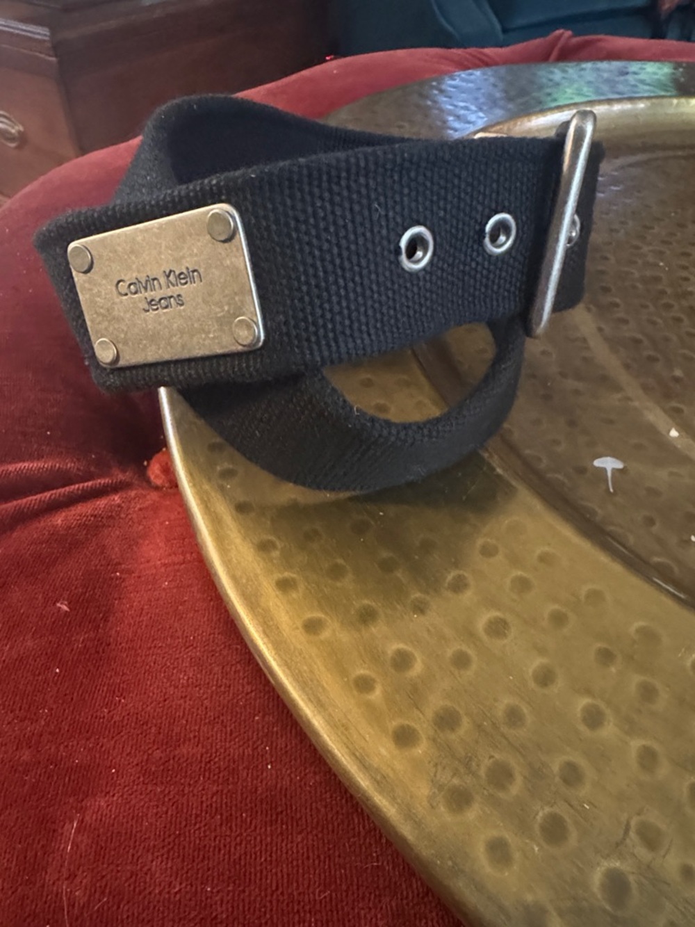 Calvin Klein Jeans Black Canvas Logo Plate Belt